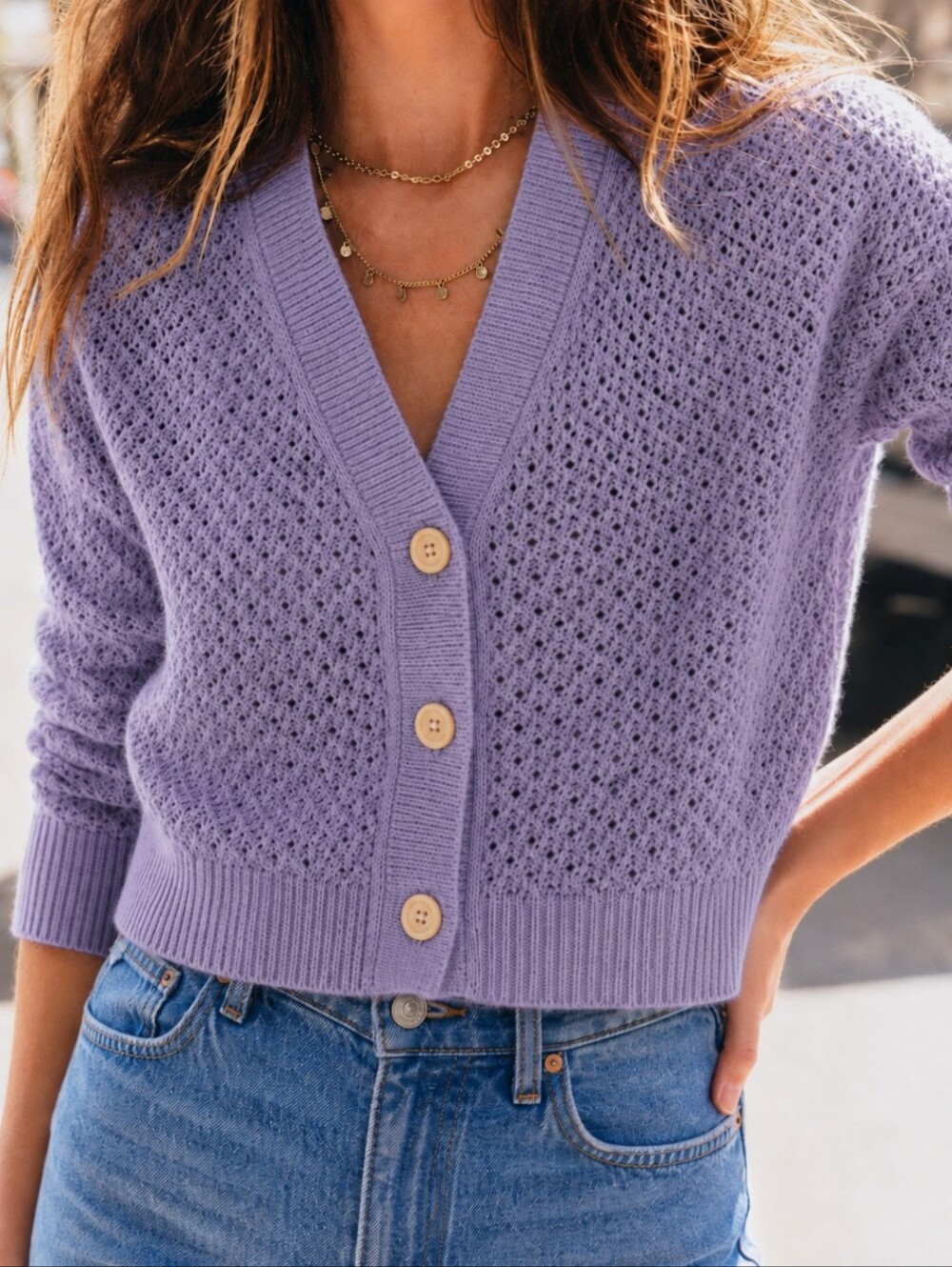 NWT! Madewell Open Stitch Cotton Crop Cardigan in Lavender Purple M